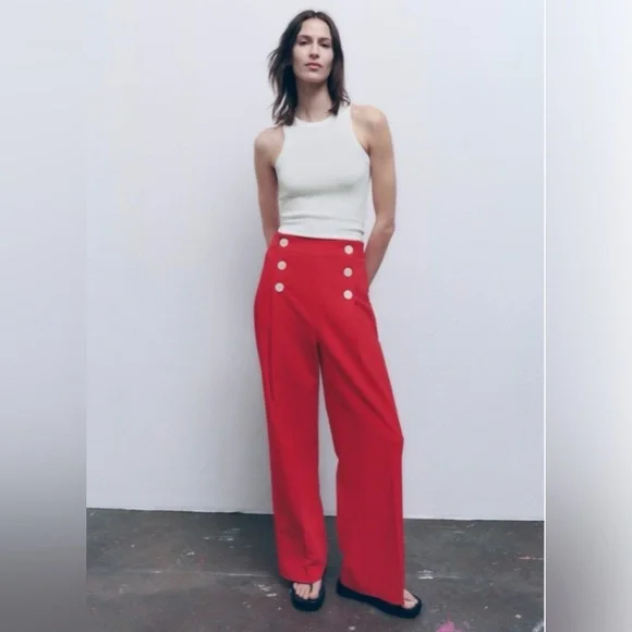 Zara Wide-Leg Sailor-Button Pants - Picture 2 of 12